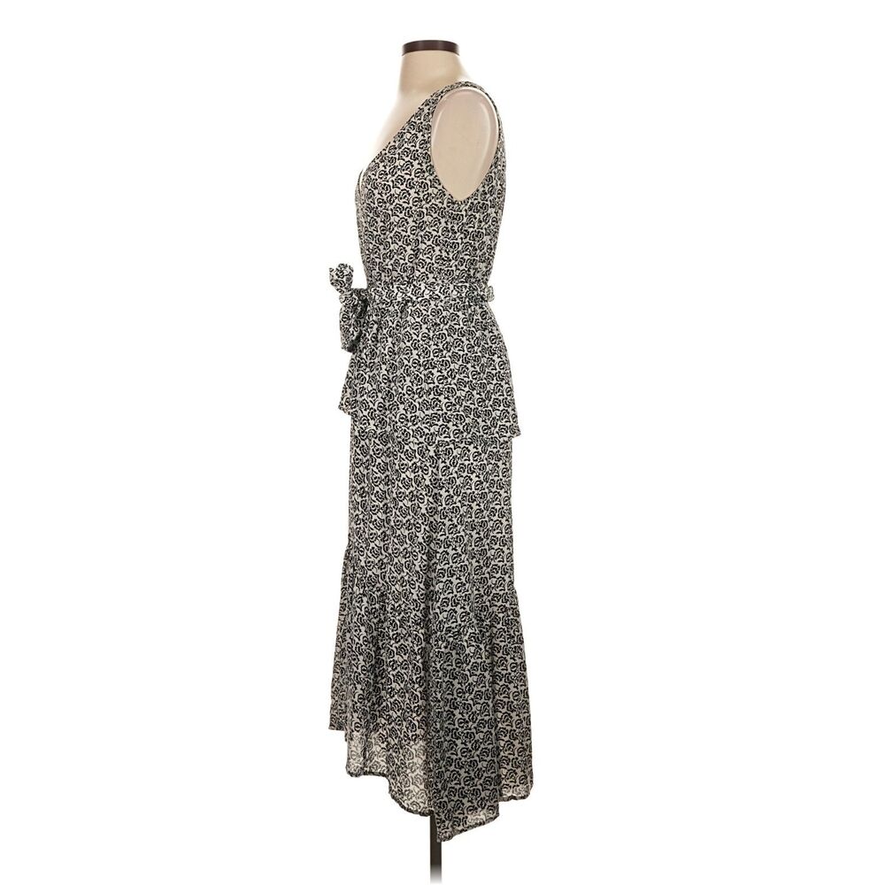 A.L.C. 100% Silk Black White Print Sleeveless Midi Dress Tie Waist Size 4 - Picture 4 of 7